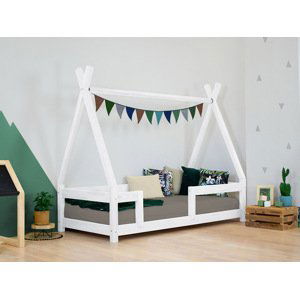 Benlemi Detská drevená posteľ NAKANA v tvare teepee s bočnicou Zvoľte farbu: Biela, Rozmer: 120x180 cm