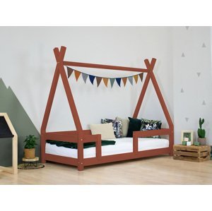 Benlemi Detská drevená posteľ NAKANA v tvare teepee s bočnicou Zvoľte farbu: Tehlová, Rozmer: 120x180 cm