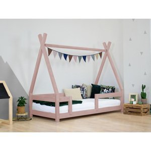Benlemi Detská drevená posteľ NAKANA v tvare teepee s bočnicou Zvoľte farbu: Pastelovo ružová, Rozmer: 120x180 cm