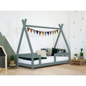 Benlemi Detská drevená posteľ NAKANA v tvare teepee s bočnicou Zvoľte farbu: Šalviová zelená, Rozmer: 120x180 cm