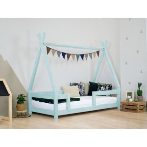 Benlemi Detská drevená posteľ NAKANA v tvare teepee s bočnicou Zvoľte farbu: Svetlo modrá, Rozmer: 120x180 cm