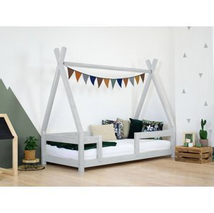 Benlemi Detská drevená posteľ NAKANA v tvare teepee s bočnicou Zvoľte farbu: Svetlo sivá, Rozmer: 120x180 cm