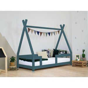 Benlemi Detská drevená posteľ NAKANA v tvare teepee s bočnicou Zvoľte farbu: Petrolejová, Rozmer: 120x190 cm