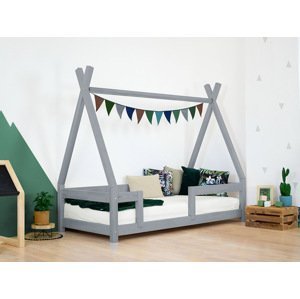 Benlemi Detská drevená posteľ NAKANA v tvare teepee s bočnicou Zvoľte farbu: Tmavo sivá, Rozmer: 140x200 cm