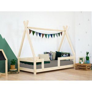 Benlemi Detská drevená posteľ NAKANA v tvare teepee s bočnicou Zvoľte farbu: Transparentná vosková lazura matná, Rozmer: 80x160 cm