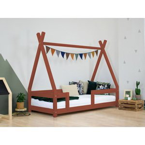 Benlemi Detská drevená posteľ NAKANA v tvare teepee s bočnicou Zvoľte farbu: Tehlová, Rozmer: 90x190 cm
