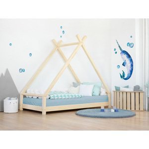 Benlemi Detská domčeková posteľ TAHUKA v tvare típí Zvoľte farbu: Nelakovaná, Rozmer: 120x180 cm
