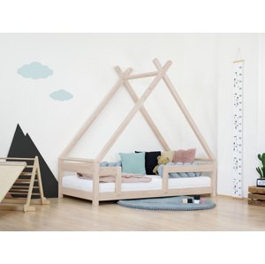 Benlemi Detská domčeková posteľ TAHUKA v tvare típí s bezpečnostnou zábranou Zvoľte farbu: Béžová, Rozmer: 120x180 cm