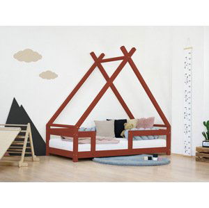 Benlemi Detská domčeková posteľ TAHUKA v tvare típí s bezpečnostnou zábranou Zvoľte farbu: Tehlová, Rozmer: 120x180 cm