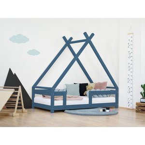 Benlemi Detská domčeková posteľ TAHUKA v tvare típí s bezpečnostnou zábranou Zvoľte farbu: Námornícka modrá, Rozmer: 120x180 cm