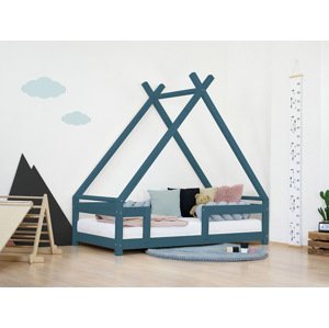 Benlemi Detská domčeková posteľ TAHUKA v tvare típí s bezpečnostnou zábranou Zvoľte farbu: Petrolejová, Rozmer: 120x180 cm