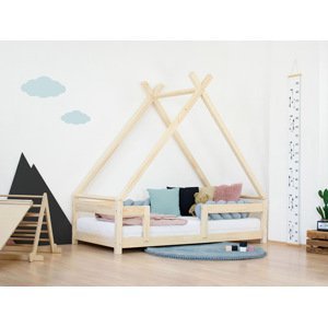 Benlemi Detská domčeková posteľ TAHUKA v tvare típí s bezpečnostnou zábranou Zvoľte farbu: Nelakovaná, Rozmer: 120x180 cm