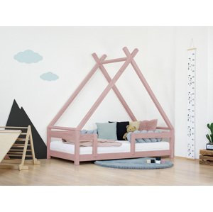 Benlemi Detská domčeková posteľ TAHUKA v tvare típí s bezpečnostnou zábranou Zvoľte farbu: Pastelovo ružová, Rozmer: 120x180 cm
