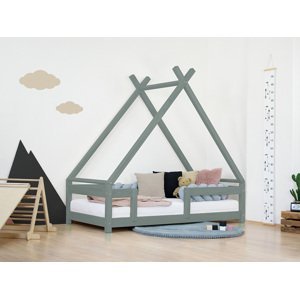 Benlemi Detská domčeková posteľ TAHUKA v tvare típí s bezpečnostnou zábranou Zvoľte farbu: Šalviová zelená, Rozmer: 120x180 cm