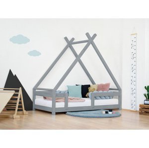 Benlemi Detská domčeková posteľ TAHUKA v tvare típí s bezpečnostnou zábranou Zvoľte farbu: Tmavo sivá, Rozmer: 120x180 cm
