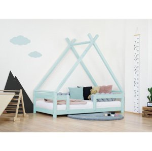 Benlemi Detská domčeková posteľ TAHUKA v tvare típí s bezpečnostnou zábranou Zvoľte farbu: Svetlo modrá, Rozmer: 120x180 cm