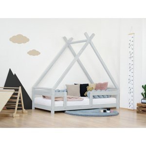 Benlemi Detská domčeková posteľ TAHUKA v tvare típí s bezpečnostnou zábranou Zvoľte farbu: Svetlo sivá, Rozmer: 120x180 cm