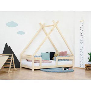 Benlemi Detská domčeková posteľ TAHUKA v tvare típí s bezpečnostnou zábranou Zvoľte farbu: Nelakovaná, Rozmer: 140x200 cm