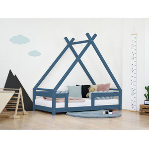 Benlemi Detská domčeková posteľ TAHUKA v tvare típí s bezpečnostnou zábranou Zvoľte farbu: Námornícka modrá, Rozmer: 90x160 cm
