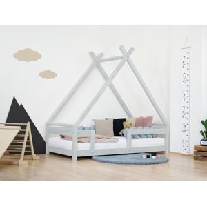 Benlemi Detská domčeková posteľ TAHUKA v tvare típí s bezpečnostnou zábranou Zvoľte farbu: Svetlo sivá, Rozmer: 90x190 cm