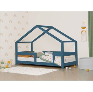 Benlemi Detská posteľ domček LUCKY s pevnou bočnicou Zvoľte farbu: Námornícka modrá, Rozmer: 120x180 cm
