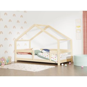 Benlemi Detská posteľ domček LUCKY s pevnou bočnicou Zvoľte farbu: Nelakovaná, Rozmer: 120x180 cm