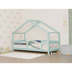 Benlemi Detská posteľ domček LUCKY s pevnou bočnicou Zvoľte farbu: Svetlo modrá, Rozmer: 120x180 cm