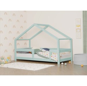Benlemi Detská posteľ domček LUCKY s pevnou bočnicou Zvoľte farbu: Svetlo modrá, Rozmer: 120x190 cm