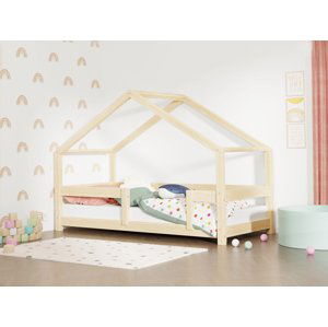 Benlemi Detská posteľ domček LUCKY s pevnou bočnicou Zvoľte farbu: Nelakovaná, Rozmer: 120x200 cm