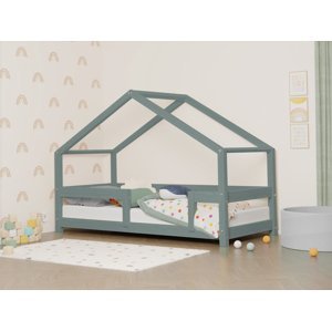 Benlemi Detská posteľ domček LUCKY s pevnou bočnicou Zvoľte farbu: Šalviová zelená, Rozmer: 90x160 cm