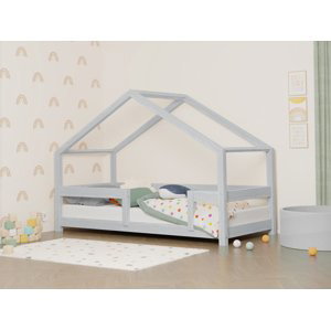 Benlemi Detská posteľ domček LUCKY s pevnou bočnicou Zvoľte farbu: Svetlo sivá, Rozmer: 90x180 cm