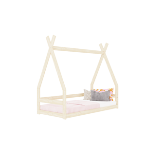 Benlemi Detská nízka posteľ SAFE 9v1 v tvare teepee so zábranou Zvoľte farbu: Béžová, Zvoľte rozmer: 90x160 cm, Zvoľte zábranu: S otvoreným vstupom