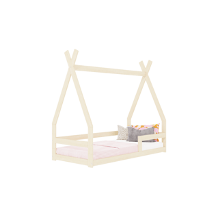 Benlemi Detská nízka posteľ SAFE 9v1 v tvare teepee so zábranou Zvoľte farbu: Béžová, Zvoľte rozmer: 90x160 cm, Zvoľte zábranu: S jednou zábranou