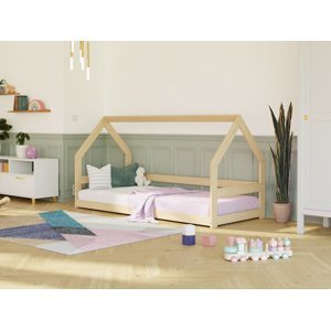 Benlemi Nízka posteľ domček SAFE 8v1 z dreva so zábranou Zvoľte farbu: Béžová, Zvoľte rozmer: 120x200 cm, Zvoľte zábranu: S otvoreným vstupom