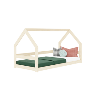 Benlemi Nízka posteľ domček SAFE 8v1 z dreva so zábranou Zvoľte farbu: Béžová, Zvoľte rozmer: 90x160 cm, Zvoľte zábranu: S otvoreným vstupom