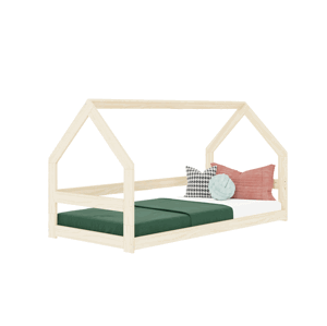 Benlemi Nízka posteľ domček SAFE 8v1 z dreva so zábranou Zvoľte farbu: Šalviová zelená, Zvoľte rozmer: 90x190 cm, Zvoľte zábranu: S otvoreným vstupom