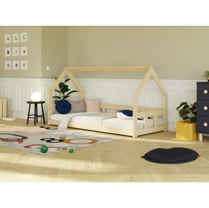 Benlemi Nízka domčeková posteľ pre deti FENCE 6v1 so zábranou Zvoľte farbu: Béžová, Zvoľte rozmer: 120x200 cm, Zvoľte zábranu: S otvoreným vstupom