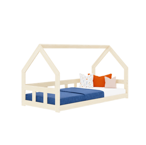 Benlemi Nízka domčeková posteľ pre deti FENCE 6v1 so zábranou Zvoľte farbu: Béžová, Zvoľte rozmer: 90x160 cm, Zvoľte zábranu: S otvoreným vstupom