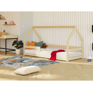 Benlemi Nízka posteľ domček SAFE 8v1 z dreva so zábranou Zvoľte farbu: Béžová, Zvoľte rozmer: 120x200 cm, Zvoľte zábranu: S jednou zábranou