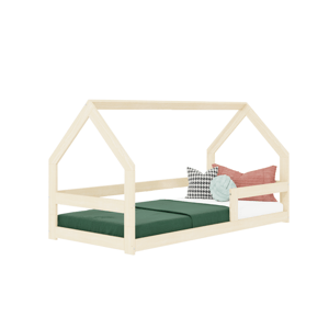 Benlemi Nízka posteľ domček SAFE 8v1 z dreva so zábranou Zvoľte farbu: Šalviová zelená, Zvoľte rozmer: 90x160 cm, Zvoľte zábranu: S jednou zábranou