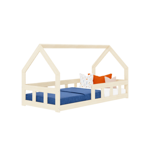 Benlemi Nízka domčeková posteľ pre deti FENCE 6v1 so zábranou Zvoľte farbu: Béžová, Zvoľte rozmer: 90x160 cm, Zvoľte zábranu: S jednou zábranou