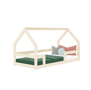 Benlemi Nízka posteľ domček SAFE 8v1 z dreva so zábranou Zvoľte farbu: Biela, Zvoľte rozmer: 120x200 cm, Zvoľte zábranu: S dvoma zábranami