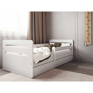 Benlemi Biela posteľ pre deti TOMI s bočnicou Rozmer: 80x140 cm, Matrac: Bez matraca, Šuplík: Bez šuplíka