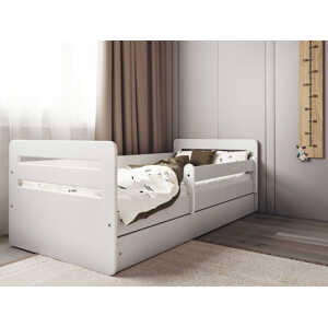 Benlemi Biela posteľ pre deti TOMI s bočnicou Rozmer: 80x160 cm, Matrac: Bez matraca, Šuplík: So šuplíkom