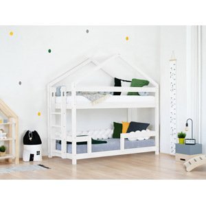 Benlemi Drevená poschodová posteľ KILI v tvare domčeka Zvoľte farbu: Biela, Zvoľte šuplík: Bez šuplíka, Zvoľte výšku: 207 cm