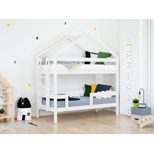 Benlemi Drevená poschodová posteľ KILI v tvare domčeka Zvoľte farbu: Biela, Zvoľte šuplík: Bez šuplíka, Zvoľte výšku: 227 cm