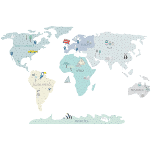 Pastelowe Love Detské nástenné samolepky MAPA SVETA mätové Rozmer: L, Jazyk: Anglický