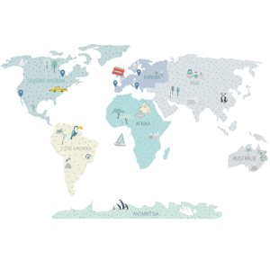 Pastelowe Love Detské nástenné samolepky MAPA SVETA mätové Rozmer: S, Jazyk: Český