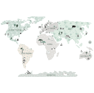 Pastelowe Love Detské nástenné samolepky MAPA SVETA zelené Rozmer: S, Jazyk: Český