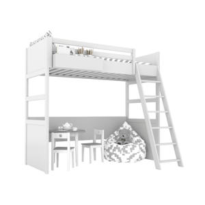 BAMI Biela vyvýšená posteľ SIMONE s rebríkom a policou 90x200 cm